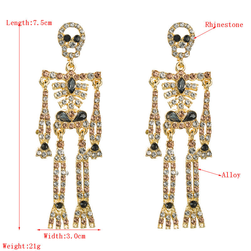 Halloween Dangle Earrings-Skeleton-Rhinestone micro-inlaid
