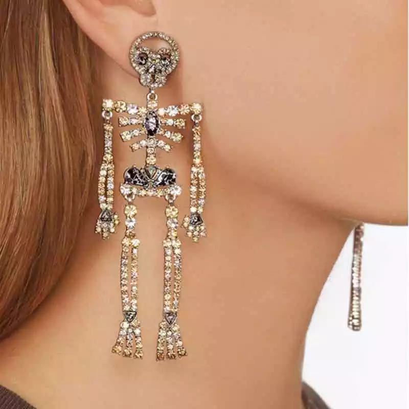 Halloween Dangle Earrings-Skeleton-Rhinestone micro-inlaid