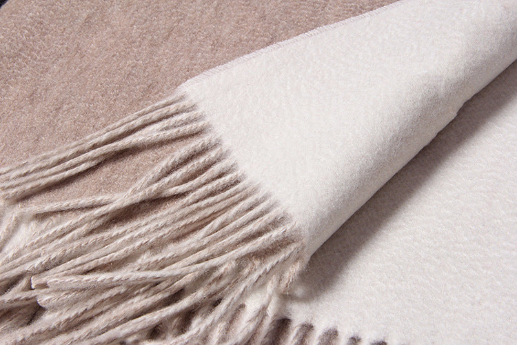 Cocoa and Beige Colour Shawl-Double Faced Scarf-100% Cashmere-190cm x 70cm
A Testament to Luxurious Craftsmanship
Elevate your style with a shawl that embodies the pinnacle of craftsmanship and timeless allure. This cashmere masterpiece is more than an accessory—it's a luxurious experience, crafted for those who understand and cherish exceptional quality. Embrace its elegance; let it be the defining touch of sophistication in your collection.