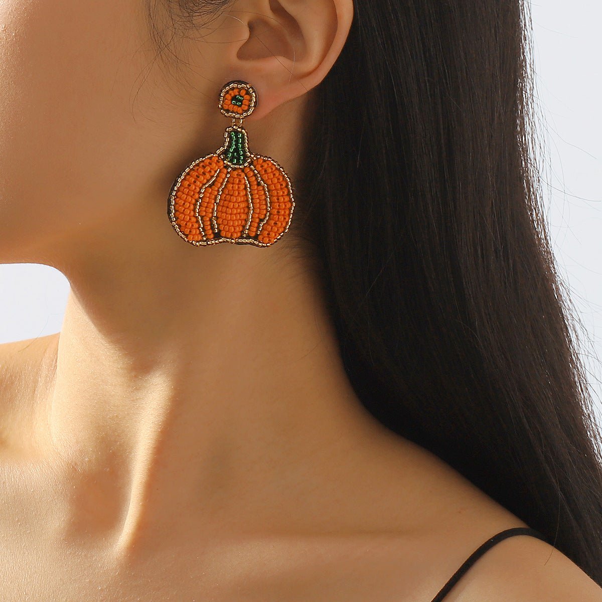 Halloween Pumkin Earrings - braided glass seed beads