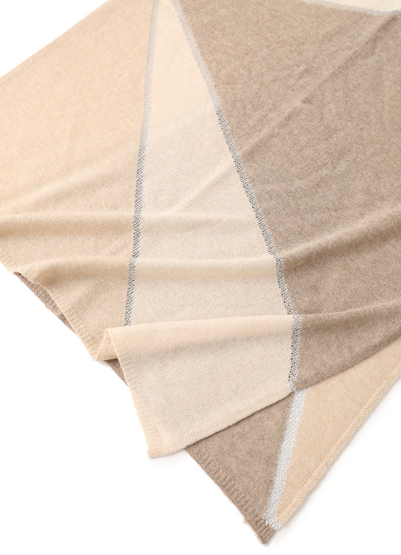 Chroma Blend|Color-Block Cashmere Shawl|Radiant Openwork and Shimmering Filaments