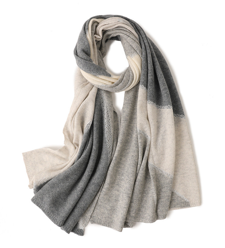 Chroma Blend|Color-Block Cashmere Shawl|Radiant Openwork and Shimmering Filaments