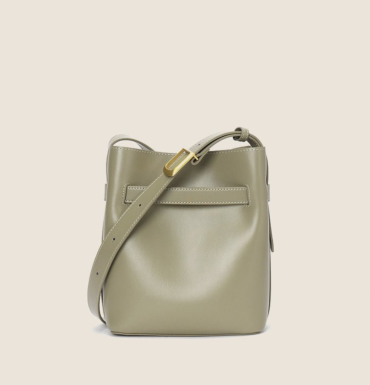 Tranquil Tone|Premium Cowhide Leather Bucket Bag|Streamlined Contours|Minimalist - Jin's Finds