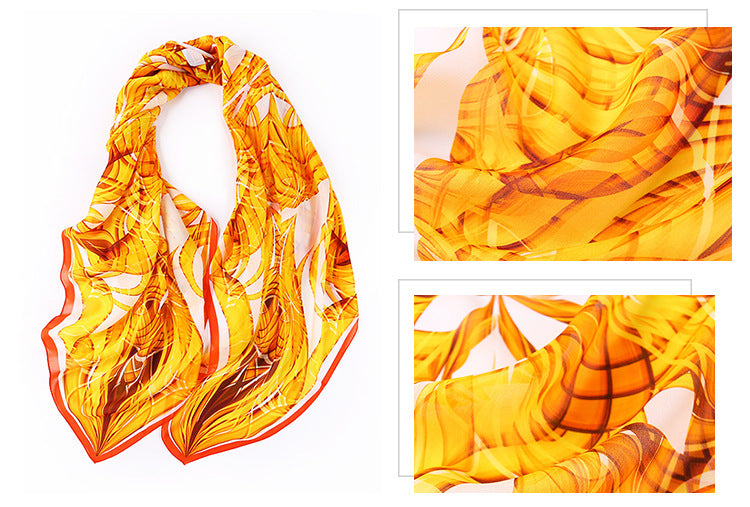 100% Georgette Satin Brocade Silk Scarf|Daffodil Buds|115cm x 115cm|Birth Flower of March - Jin's Finds