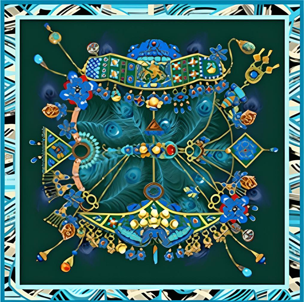 Oriental Azure Aria Silk Scarf|100% Silk Twill|Chinoiserie Style|Enduring Legacy of Dian Cui