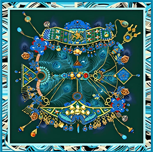 Oriental Azure Aria Silk Scarf|100% Silk Twill|Chinoiserie Style|Enduring Legacy of Dian Cui