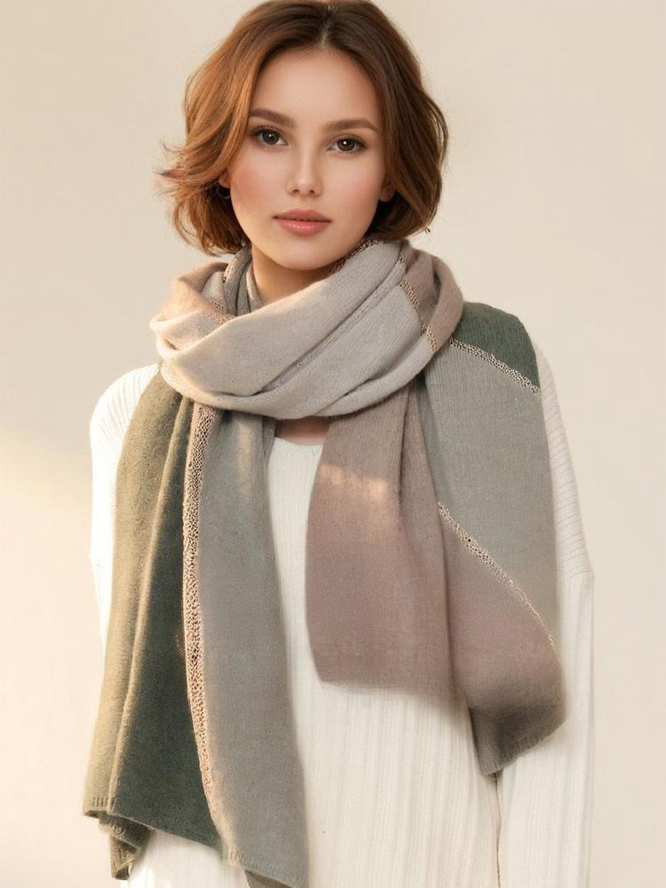 Chroma Blend|Color-Block Cashmere Shawl|Radiant Openwork and Shimmering Filaments