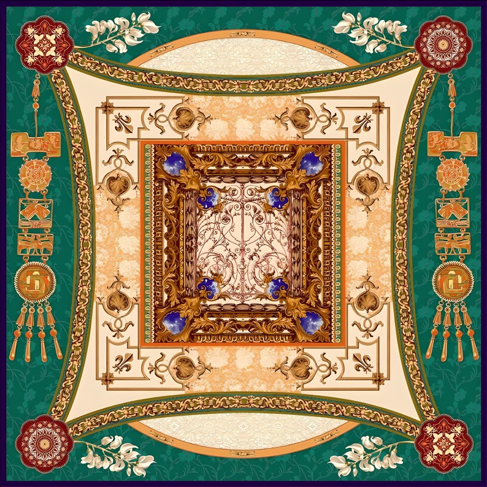 Mystical Reverie|Mandala Silk Scarf| 100% Silk Twill Fabric|135cm x 135cm - Jin's Finds