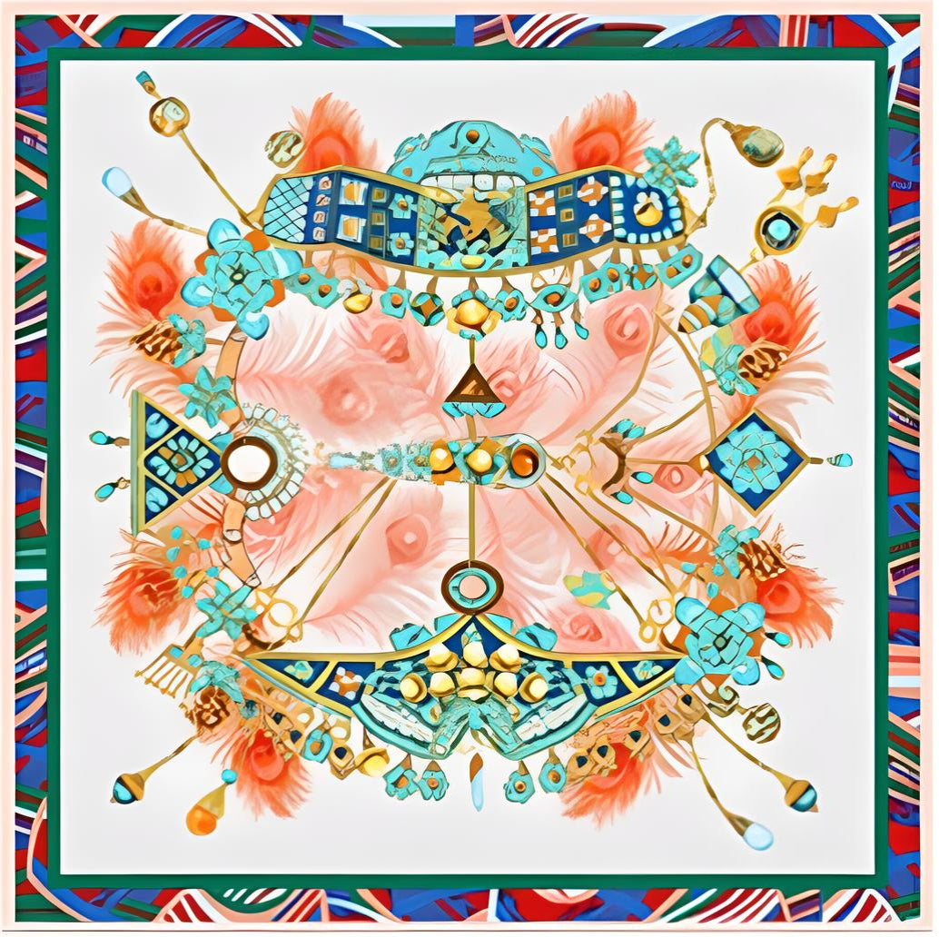 Oriental Azure Aria Silk Scarf|100% Silk Twill|Chinoiserie Style|Enduring Legacy of Dian Cui