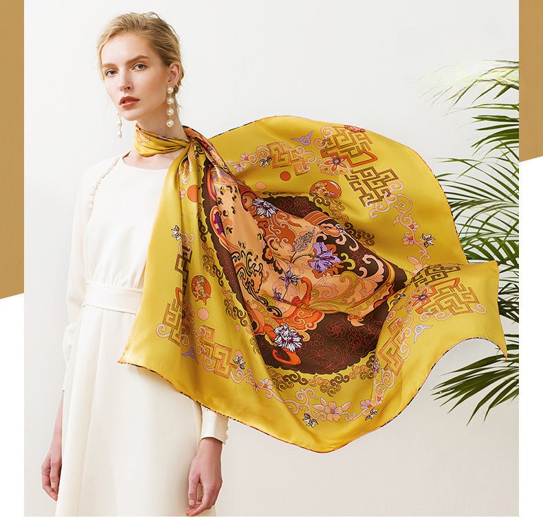 Auspicious Phoenix Synchronicity Silk Scarf|106cm x 106cm|Chinoiserie Style|100% Silk Twill - Jin's Finds