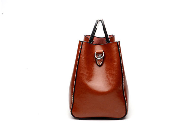 Quatrefoil Charm Satchel|Waxed Cowhide Leather|Medium Bucket Bag - Jin's Finds