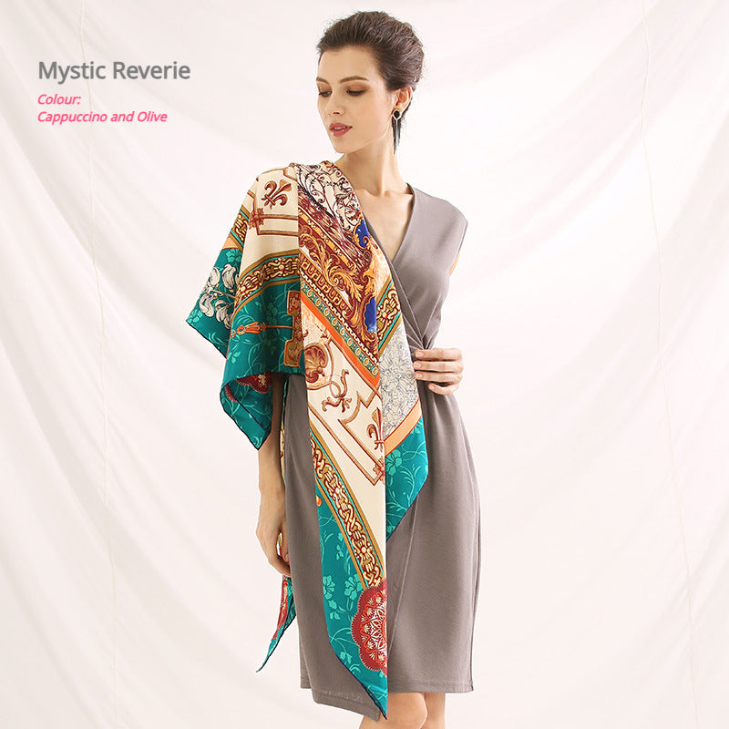 Mystical Reverie|Mandala Silk Scarf| 100% Silk Twill Fabric|135cm x 135cm - Jin's Finds