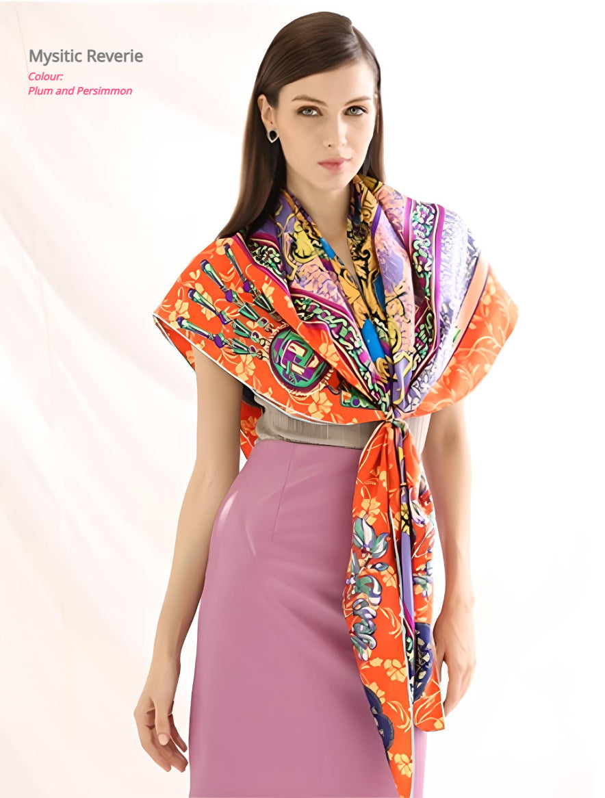 Mystical Reverie|Mandala Silk Scarf| 100% Silk Twill Fabric|135cm x 135cm - Jin's Finds