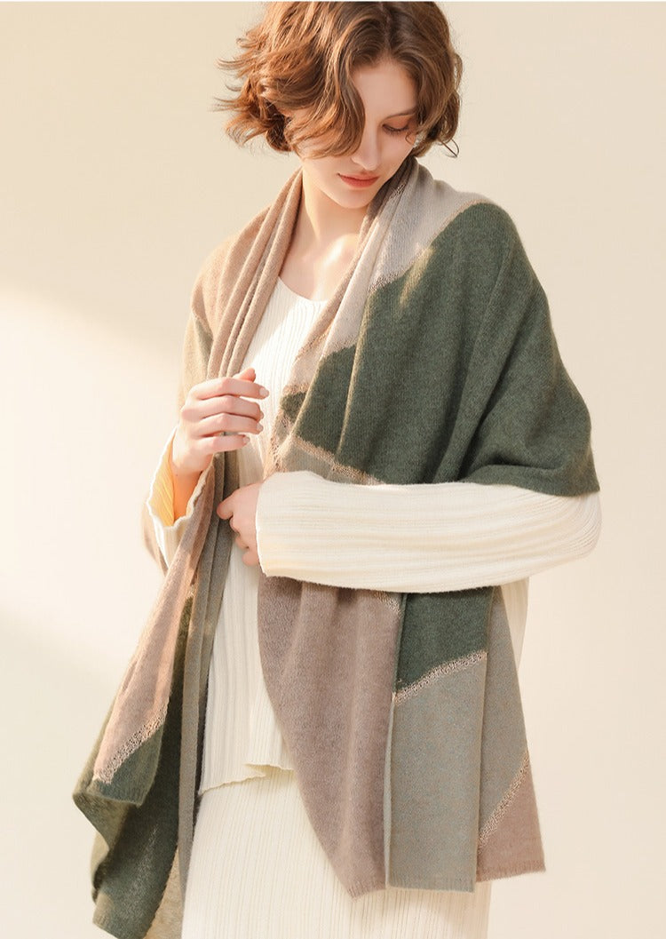 Chroma Blend|Color-Block Cashmere Shawl|Radiant Openwork and Shimmering Filaments