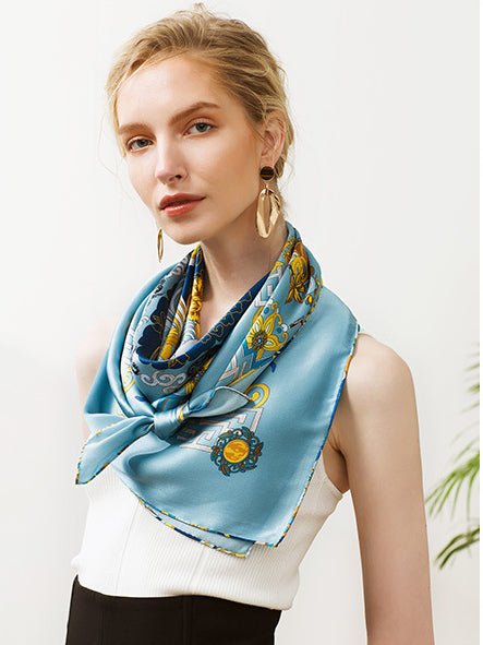 Auspicious Phoenix Synchronicity Silk Scarf|106cm x 106cm|Chinoiserie Style|100% Silk Twill - Jin's Finds