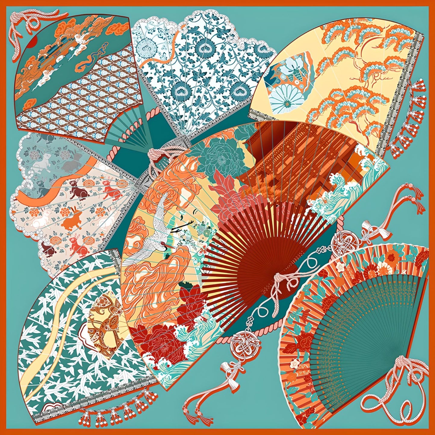 Whimsical Wonder|Silk Scarf|100% Silk Twll| 132cm X 132cm|Chinoiserie Style - Jin's Finds