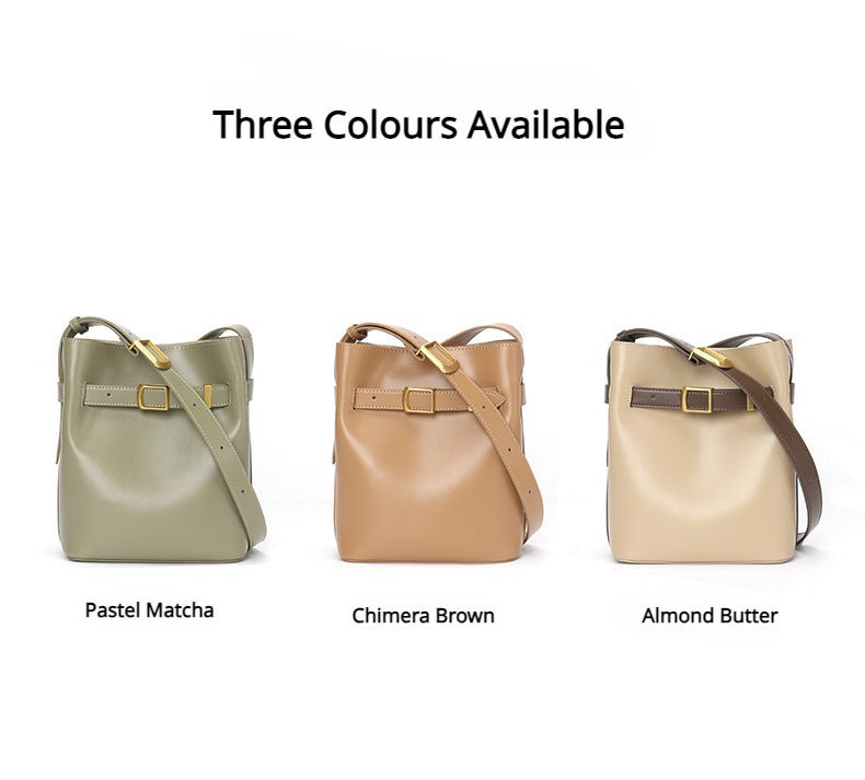 Tranquil Tone|Premium Cowhide Leather Bucket Bag|Streamlined Contours|Minimalist - Jin's Finds