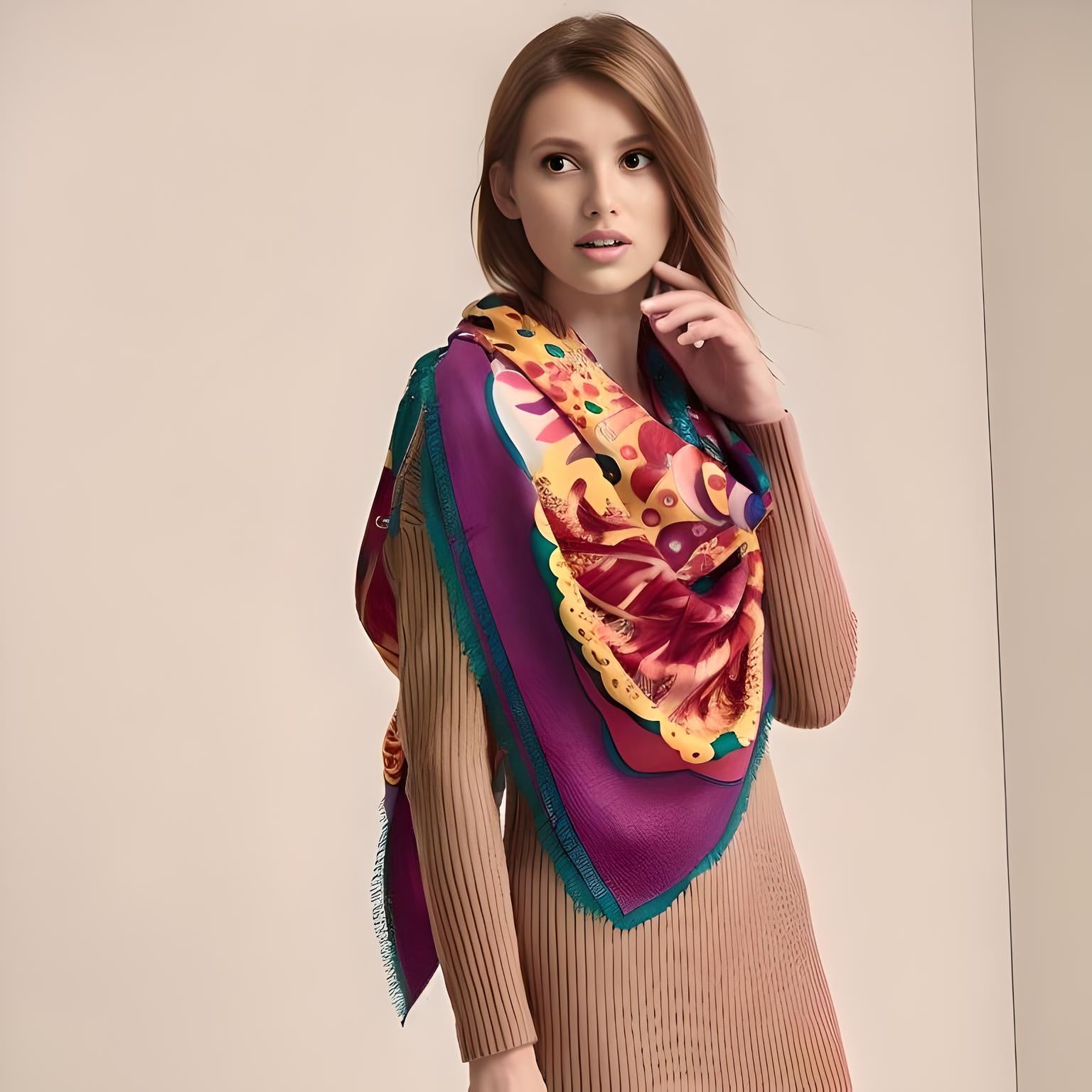 Elysian Sip| 100% Australian Wool Scarf | An ode to the art of living|138cmx138cm - Jin's Finds