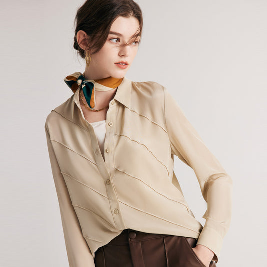 Perfect Silk Shirt for Office Wear | Diagonal Pleating Pattern| 100% Crepe de Chine Silk - Jin's Finds