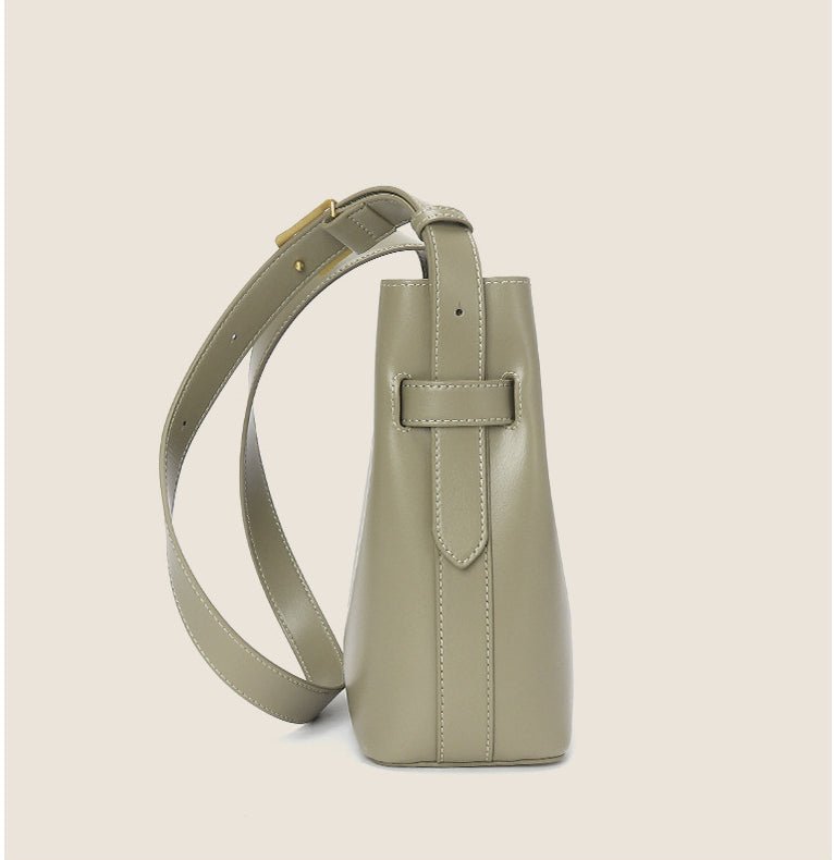 Tranquil Tone|Premium Cowhide Leather Bucket Bag|Streamlined Contours|Minimalist - Jin's Finds