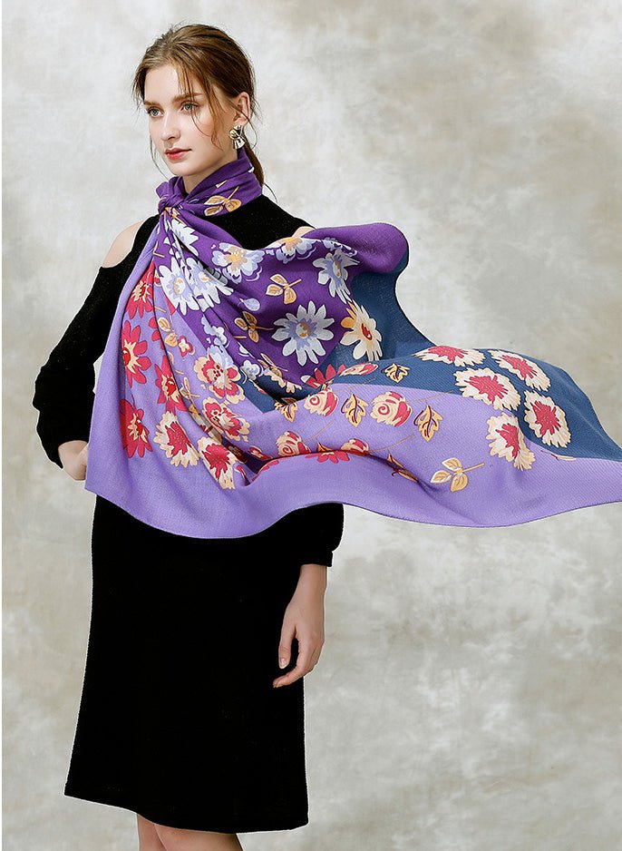 Enchanting Petal Cascade|Wool Scarf| 100% Australian Wool|120cmx120cm - Jin's Finds