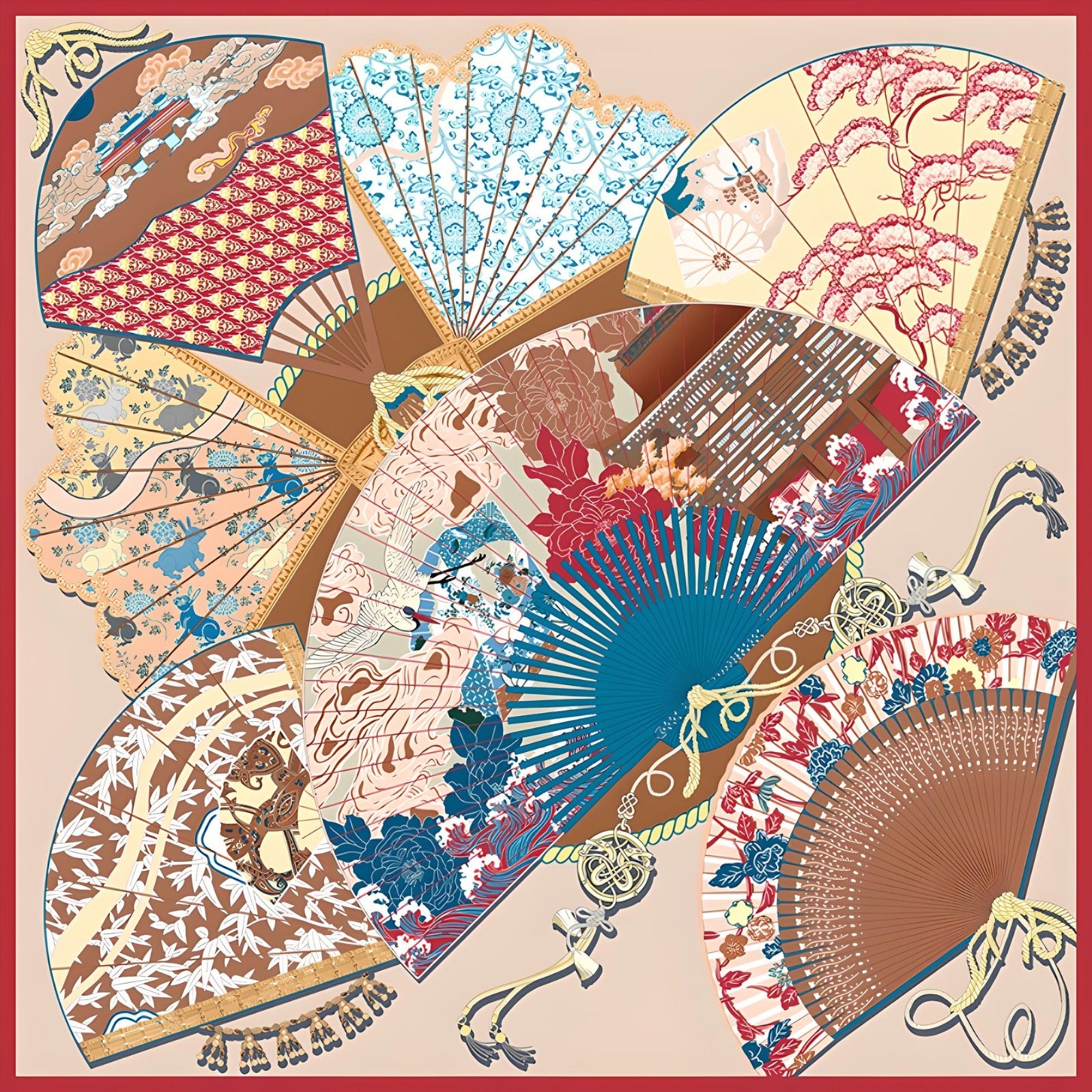 Whimsical Wonder|Silk Scarf|100% Silk Twll| 132cm X 132cm|Chinoiserie Style - Jin's Finds