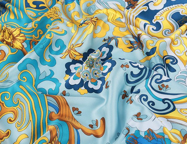 Auspicious Phoenix Synchronicity Silk Scarf|106cm x 106cm|Chinoiserie Style|100% Silk Twill - Jin's Finds