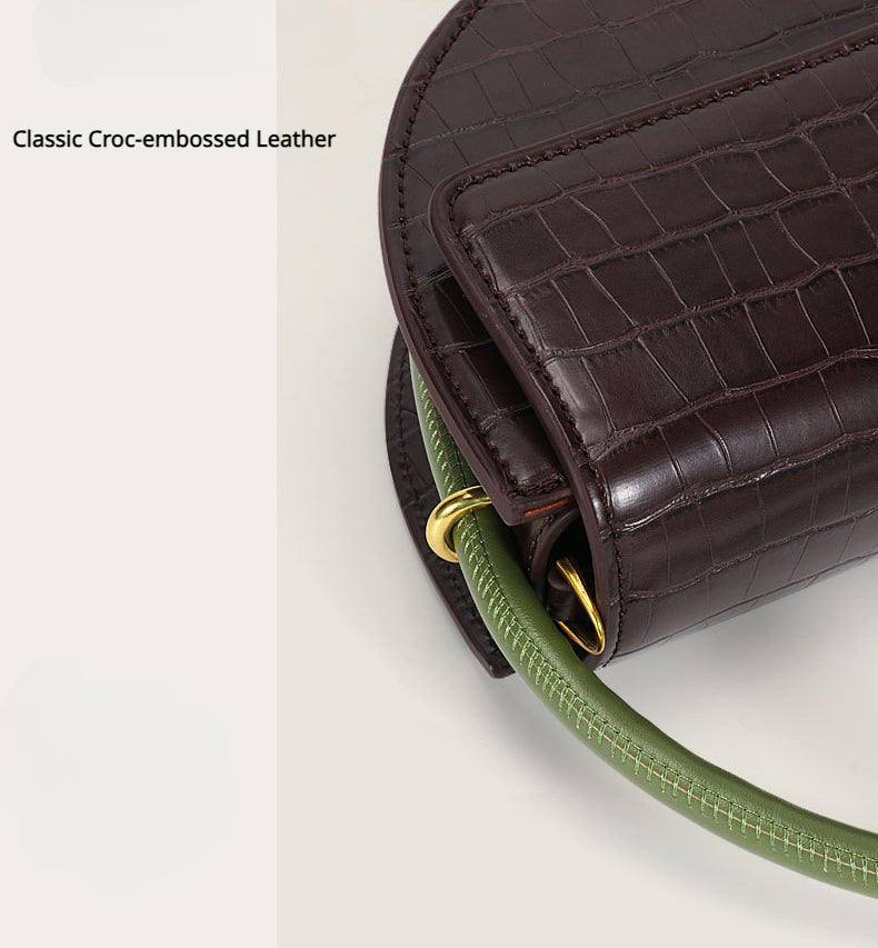 Bronze Bliss|Top-layer Cowhide|Genuine Leather Saddle Bag|Croc-Embossed - Jin's Finds