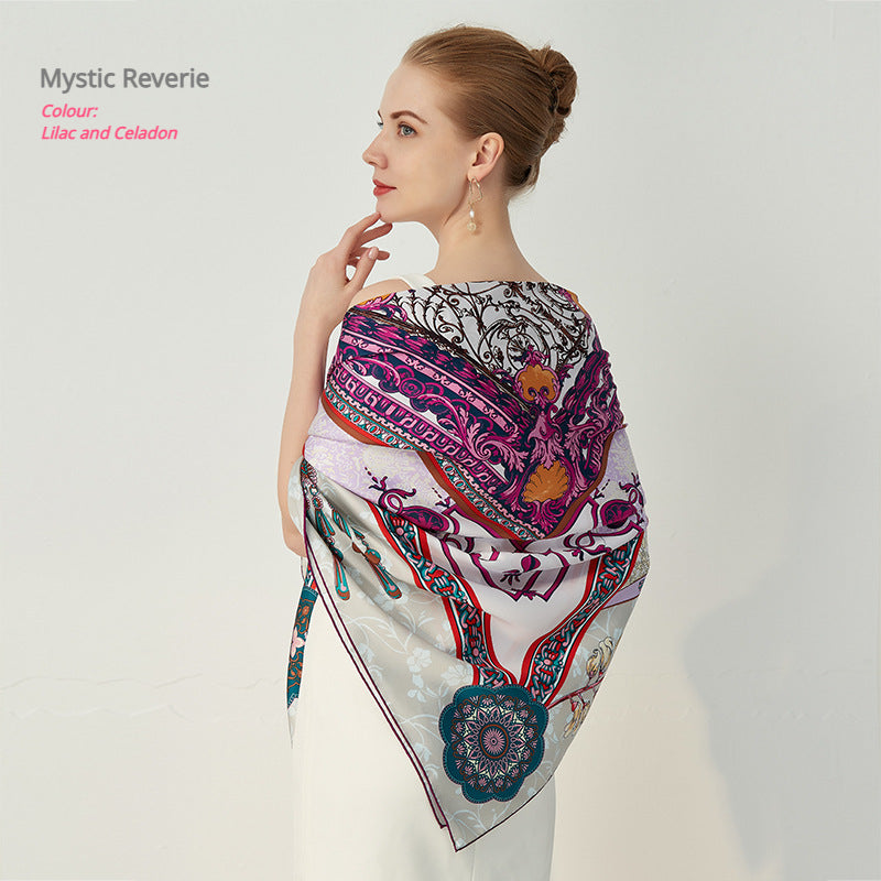 Mystical Reverie|Mandala Silk Scarf| 100% Silk Twill Fabric|135cm x 135cm - Jin's Finds