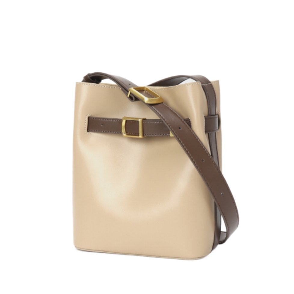 Tranquil Tone|Premium Cowhide Leather Bucket Bag|Streamlined Contours|Minimalist