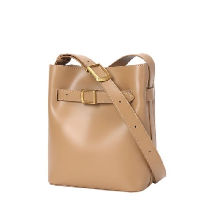 Tranquil Tone|Premium Cowhide Leather Bucket Bag|Streamlined Contours|Minimalist