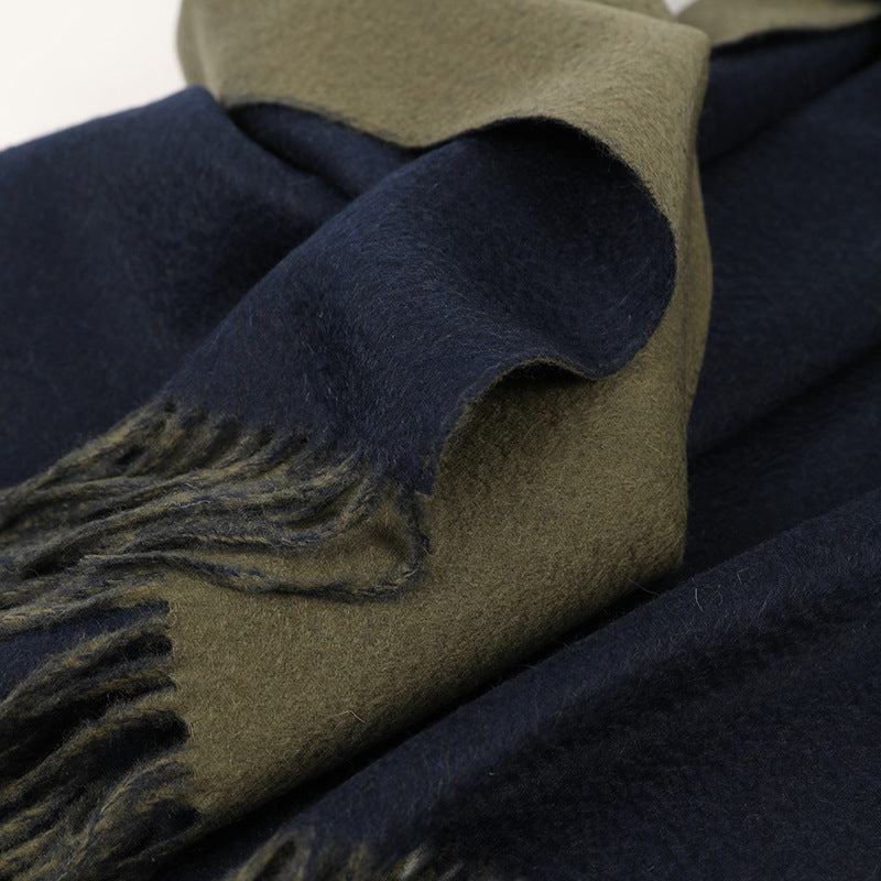 Evergreen and Indigo Colour Shawl-Pure Cashmere-190cmx70cm- This sophisticated technique also ensures the shawl remains lightweight, offering warmth without bulk. The result is a truly luxurious accessory that blends impeccable style with exceptional functionality, setting it apart as a must-have for the discerning connoisseur.