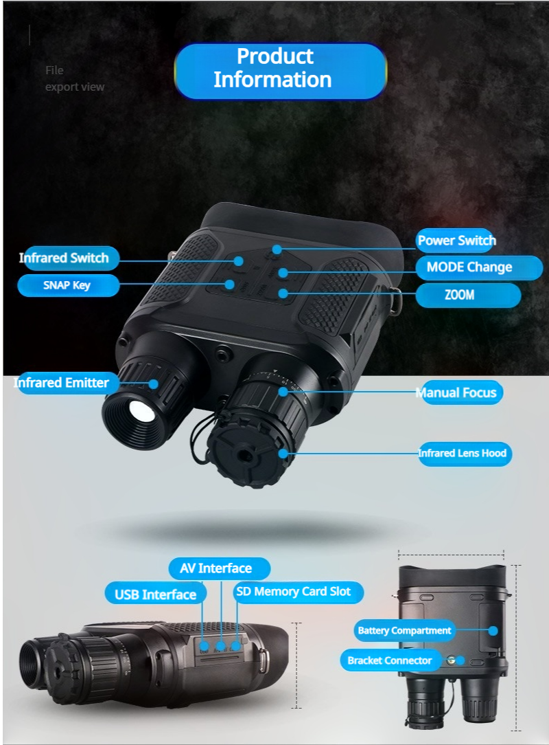 Wisdom View|Infrared Night Vision Binocular|Day and Night Use|magnification 3.5X to 7X
Enhanced Night Vision Capabilities

Our binoculars offer an impressive night vision range of up to 400 meters, allowing you to both detect and identify objects in the dark. Detection refers to the ability to spot the presence of an object, while identification means recognizing what the object is. For example:

Buildings: Detect at distances up to 3300 meters and identify at 1000 meters, perfect for surveying landscapes 
