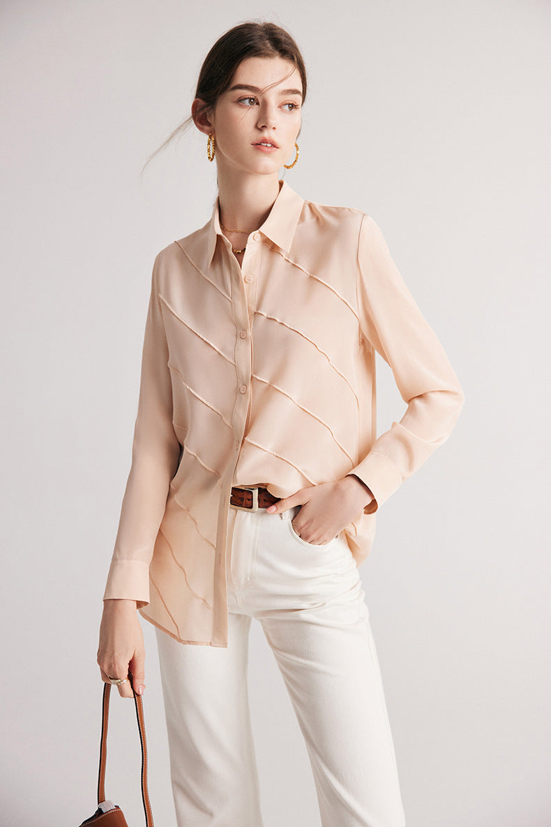 Perfect Silk Shirt for Office Wear | Diagonal Pleating Pattern| 100% Crepe de Chine Silk - Jin's Finds