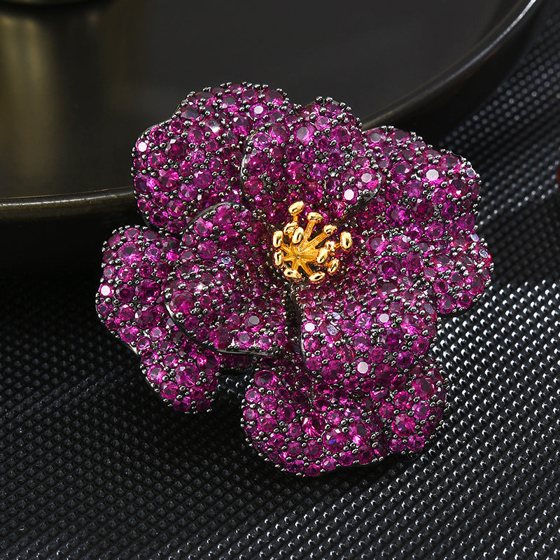 Flower Brooch -handcrafted with CZ Gemstones