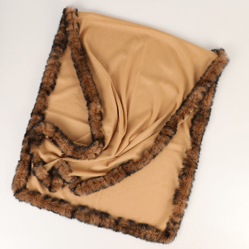 Soft Bordered|Plush Fur-Edged Cashmere Shawl|Universal Fit for Both Men and Women