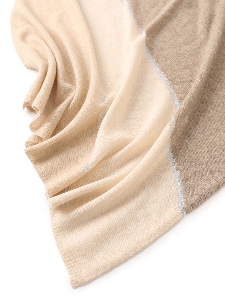 Chroma Blend|Color-Block Cashmere Shawl|Radiant Openwork and Shimmering Filaments