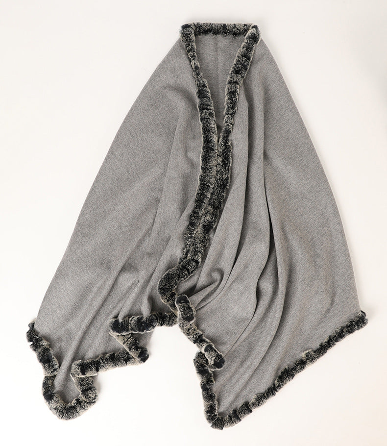 Soft Bordered|Plush Fur-Edged Cashmere Shawl|Universal Fit for Both Men and Women