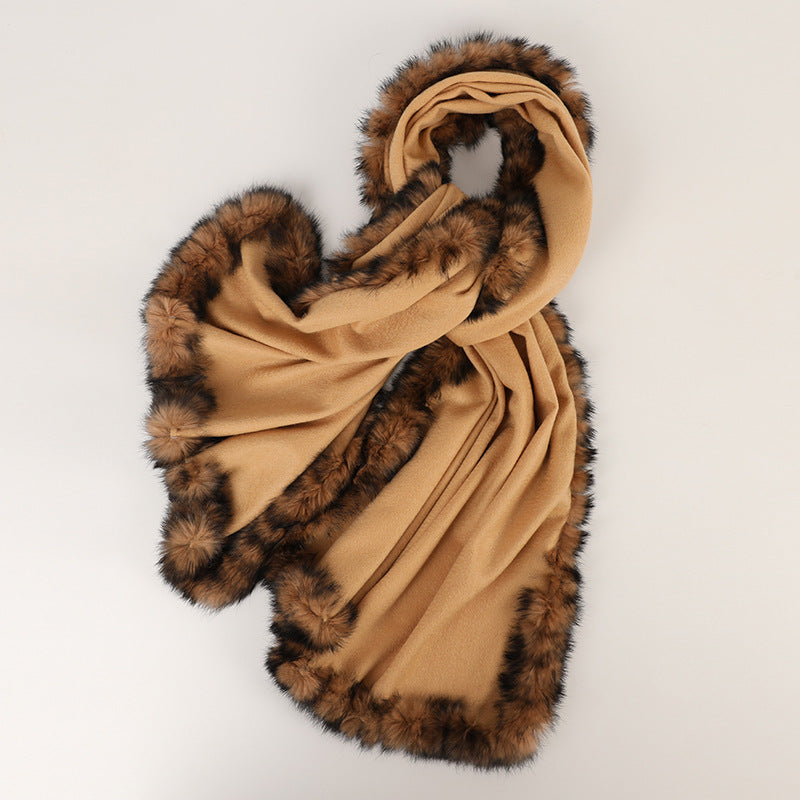 Soft Bordered|Plush Fur-Edged Cashmere Shawl|Universal Fit for Both Men and Women