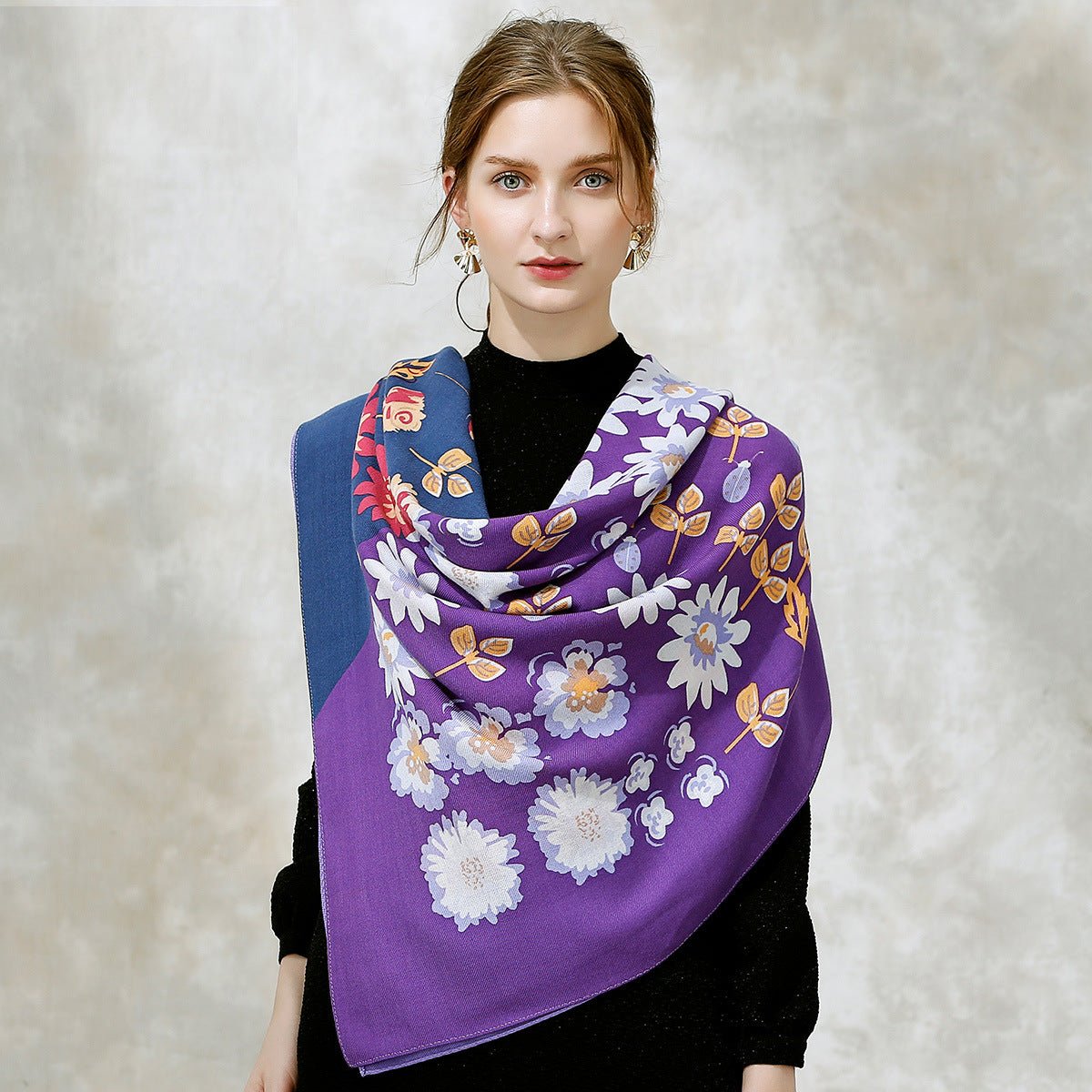 Enchanting Petal Cascade|Wool Scarf| 100% Australian Wool|120cmx120cm - Jin's Finds