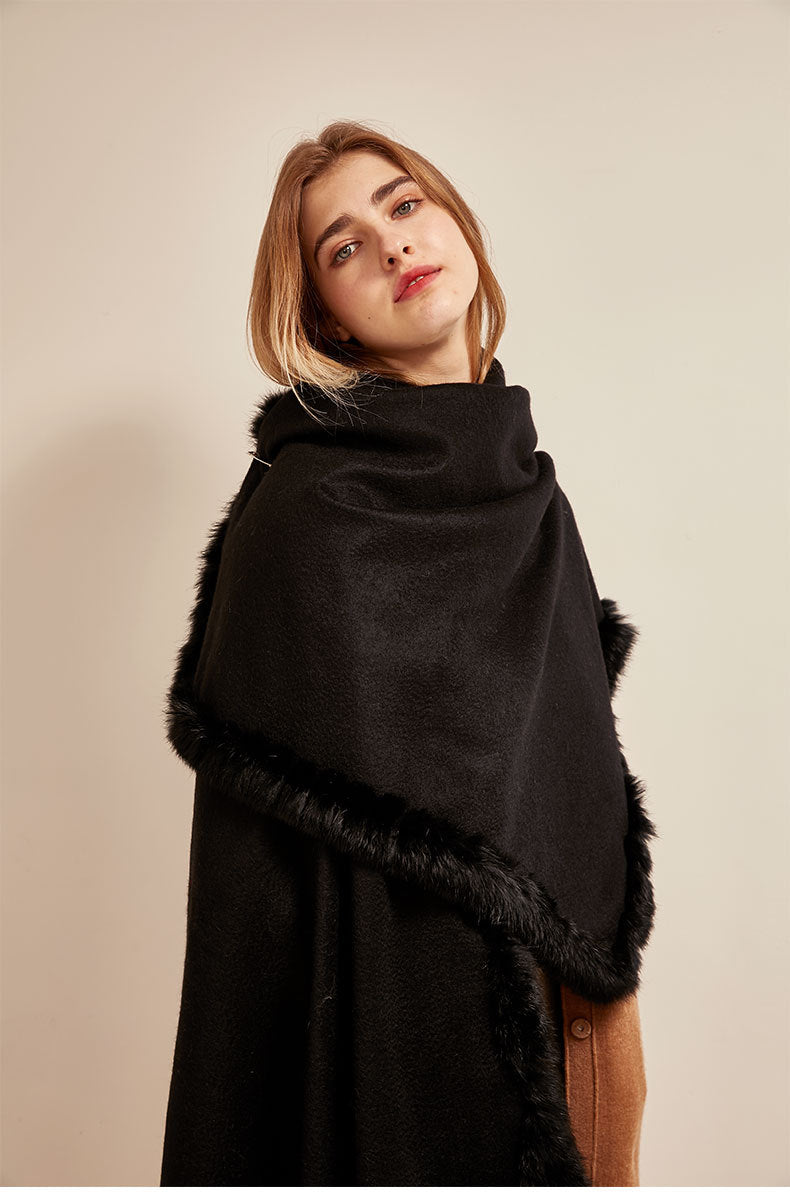 Soft Bordered|Plush Fur-Edged Cashmere Shawl|Universal Fit for Both Men and Women