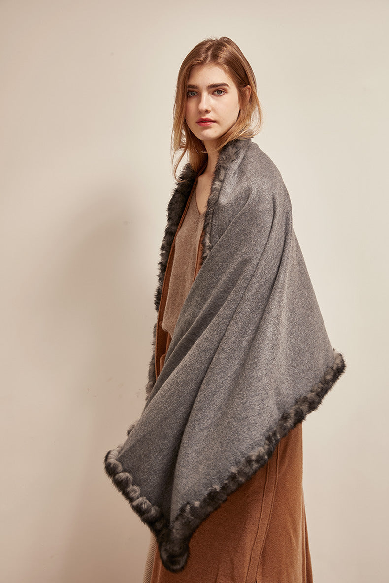 Soft Bordered|Plush Fur-Edged Cashmere Shawl|Universal Fit for Both Men and Women