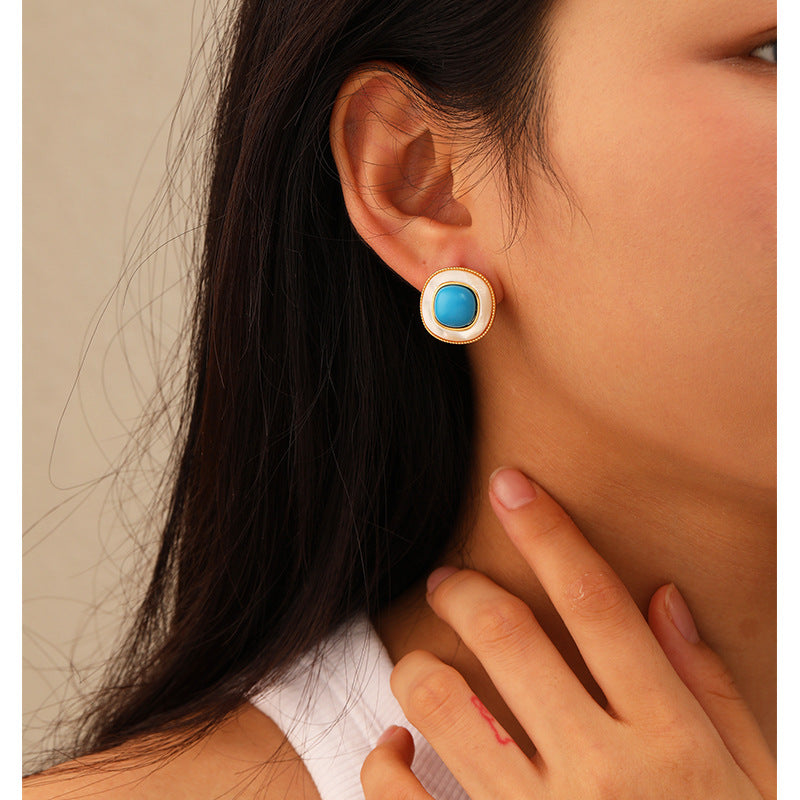 Blue Turquoise Stud Earrings-December Birthstone