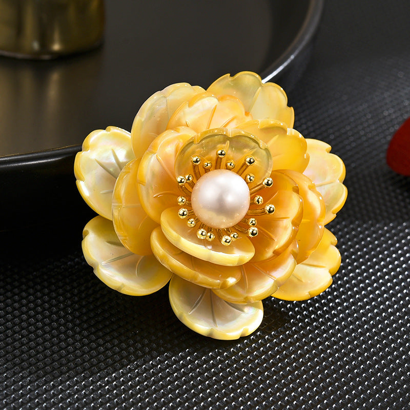 Peony Flower Brooch wtih Freshwater Pearl and Nacre