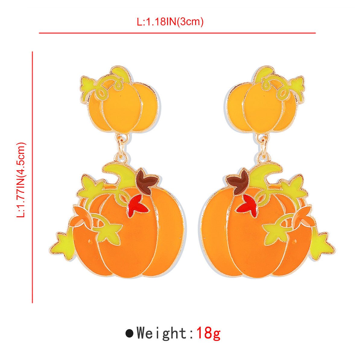 Halloween Pumkin Earrings - measurement