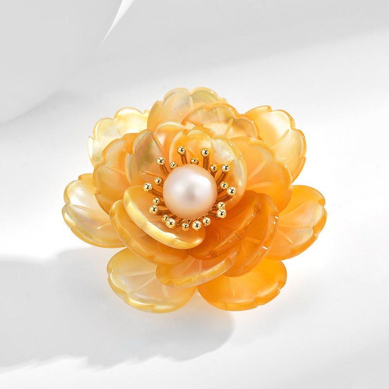 Peony Flower Brooch wtih Freshwater Pearl and Nacre