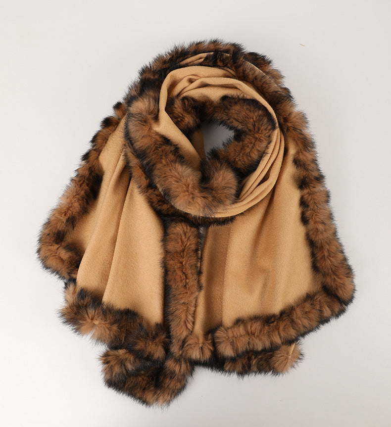 Soft Bordered|Plush Fur-Edged Cashmere Shawl|Universal Fit for Both Men and Women