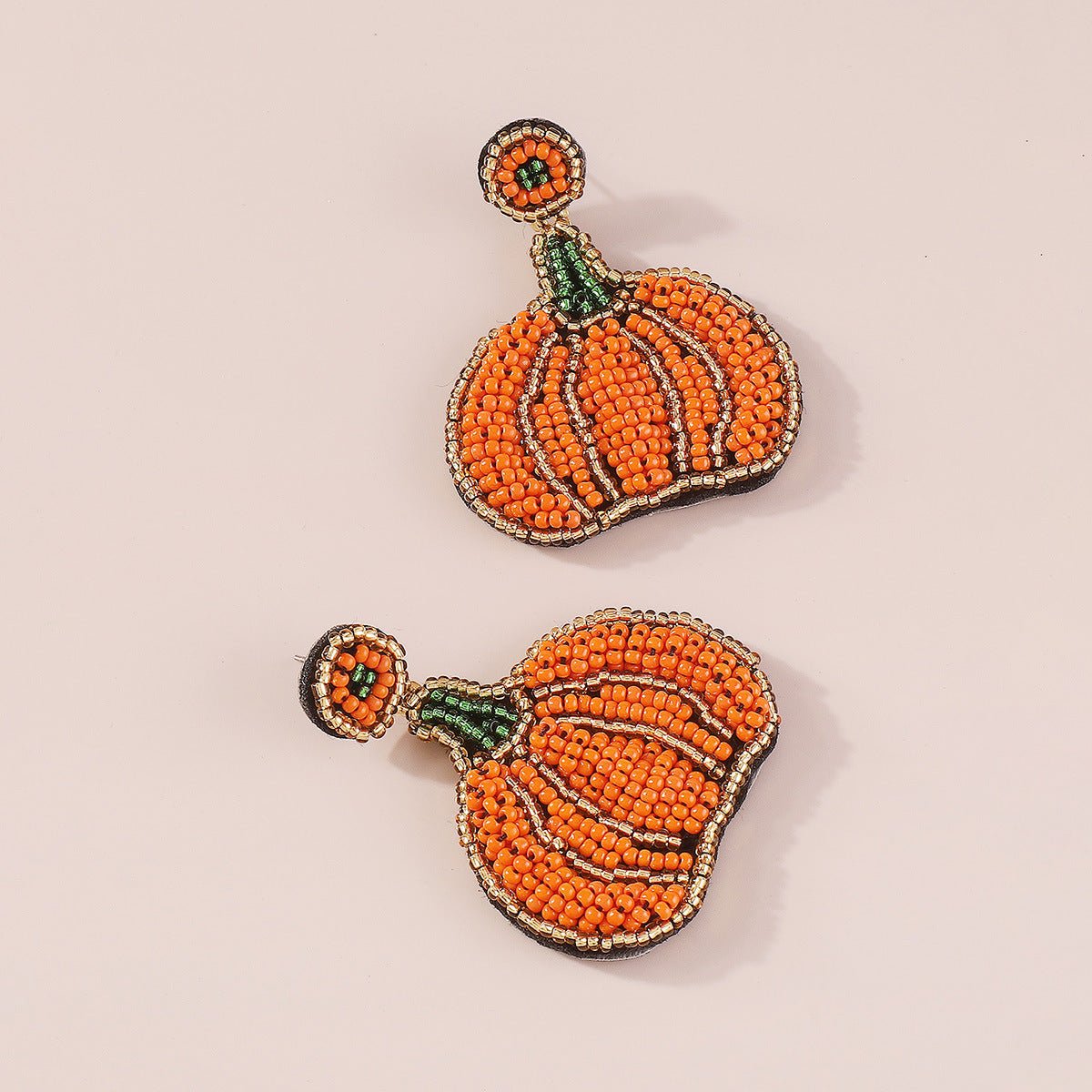 Halloween Pumkin Earrings - braided glass seed beads