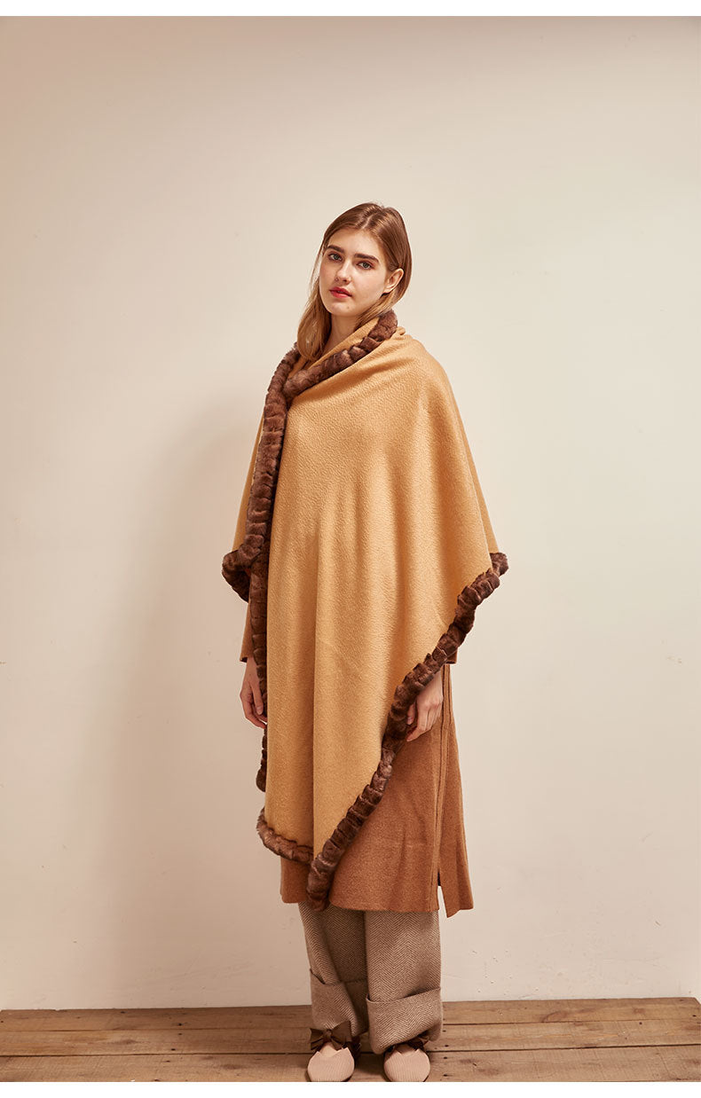 Soft Bordered|Plush Fur-Edged Cashmere Shawl|Universal Fit for Both Men and Women