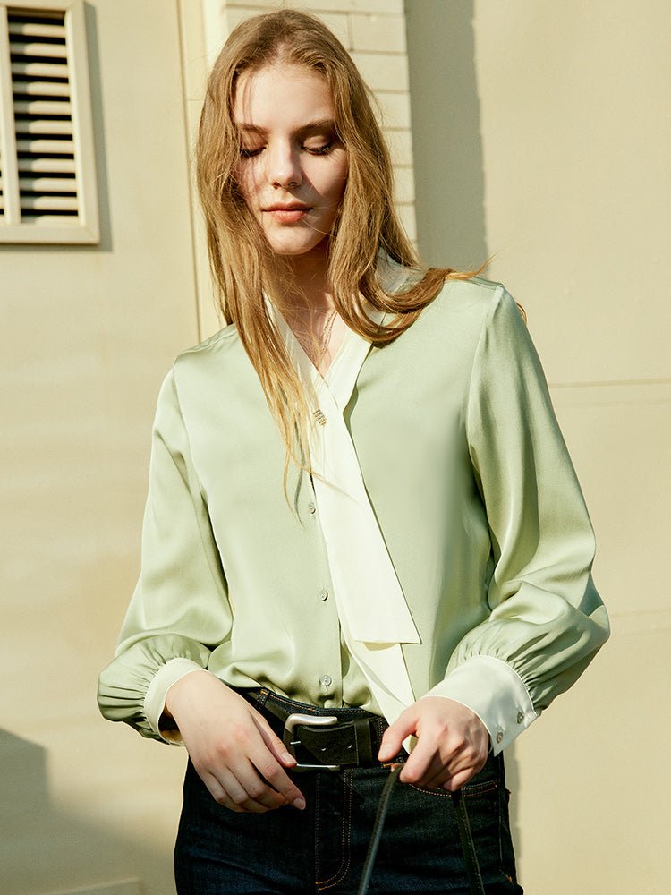 Silk Double Joe Blouse | Pepermint Tea Colour | Clashing Colour Design - Jin's Finds